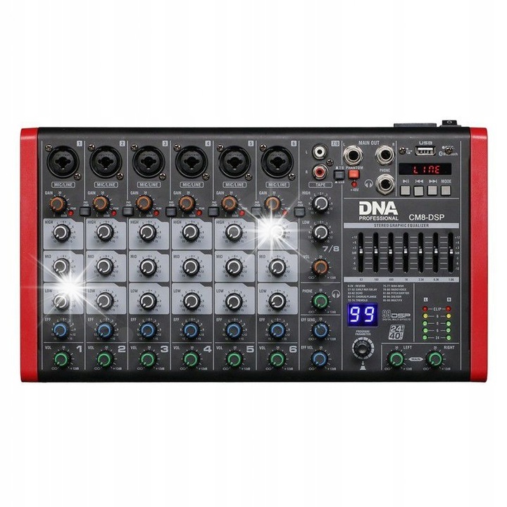 Аналогов аудио миксер USB MP3 Bluetooth Phantom DNA CM8-DSP, 8 канала, цифрови ефекти, 33x18x6см