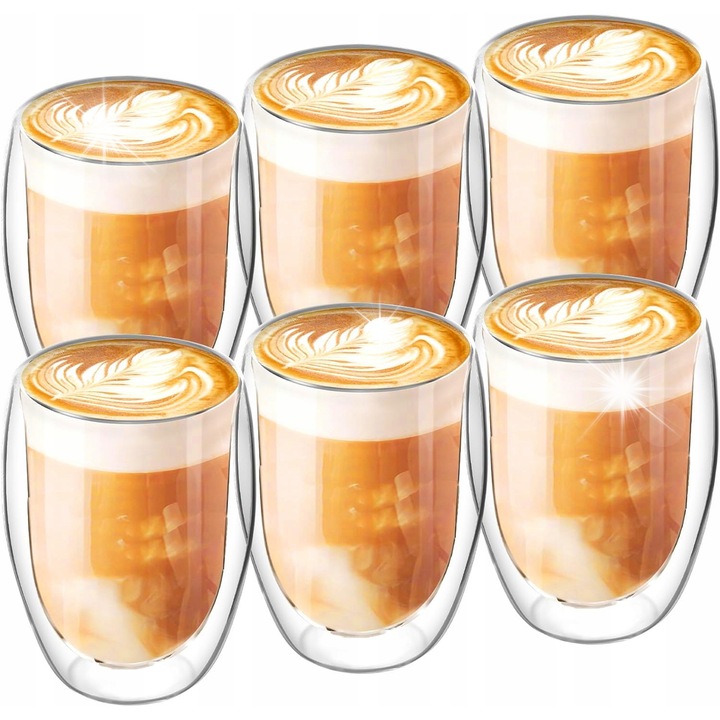 Koanni 350ml-es termopohár készlet, 6 darab, boro-szilikát üveg, többszínű