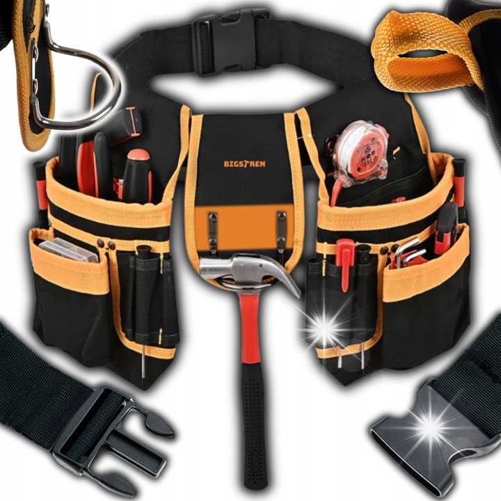 Szerszámöv, 22 zseb, fekete/sárga, 67-136 cm