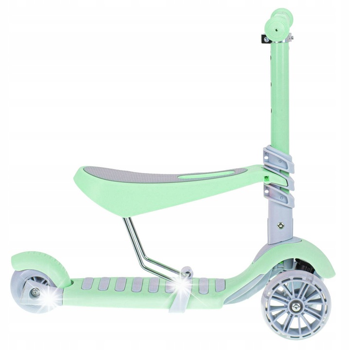 Ikonka 3 az 1-ben roller üléssel, menta színű, LED kerekekkel, 56x27x15cm
