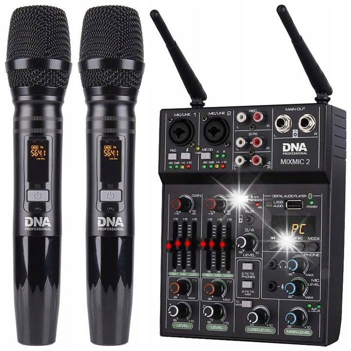 Аудио миксер, DNA, черен, комплект с 2 микрофона