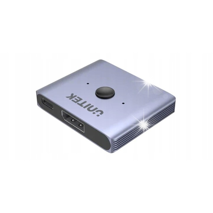 Switch DP 1.4 8K 2-в-1, Unitek, 58.2x47.5x10.2мм, комплект с кабел USB-A към USB-C 1м