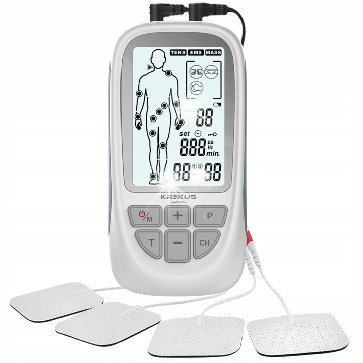 Масажен апарат KREXUS, електростимулатор 73 програми, компактен, 4 електрода, 5x5cm