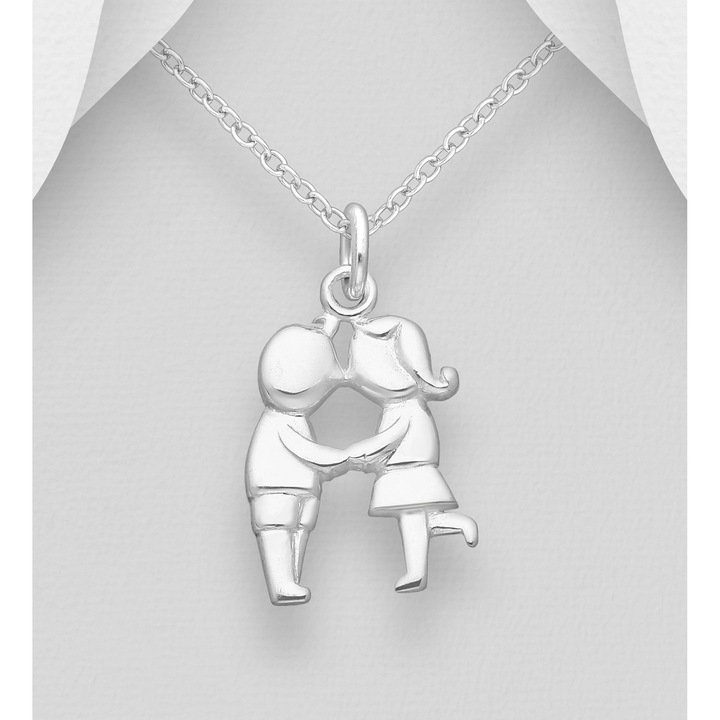 Pandantiv din argint model fetita si baietel