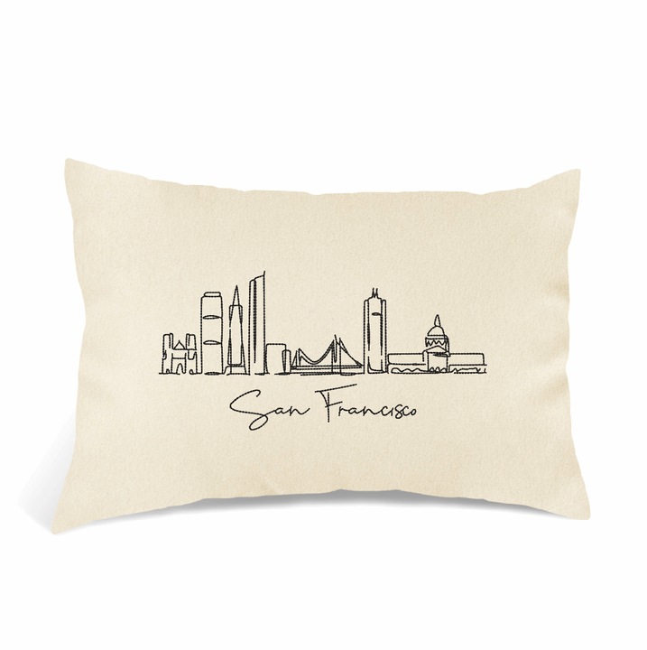 Perna Decorativa Brodata, Oras San Francisco, Crem, 40 × 30 cm