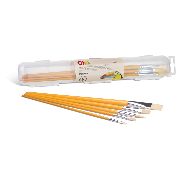 Set 5 pensule Primo Morocolor, 1 pensula cu varf rotund, 4 pensule cu varf plat