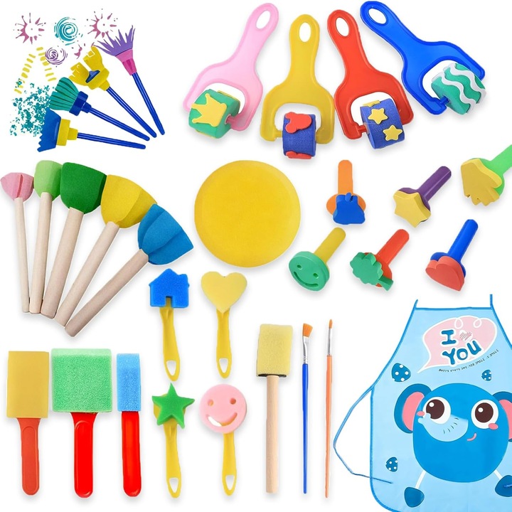 Set de 33 de pensule de pictură pentru copii, Bedee, non-toxic, multicolor