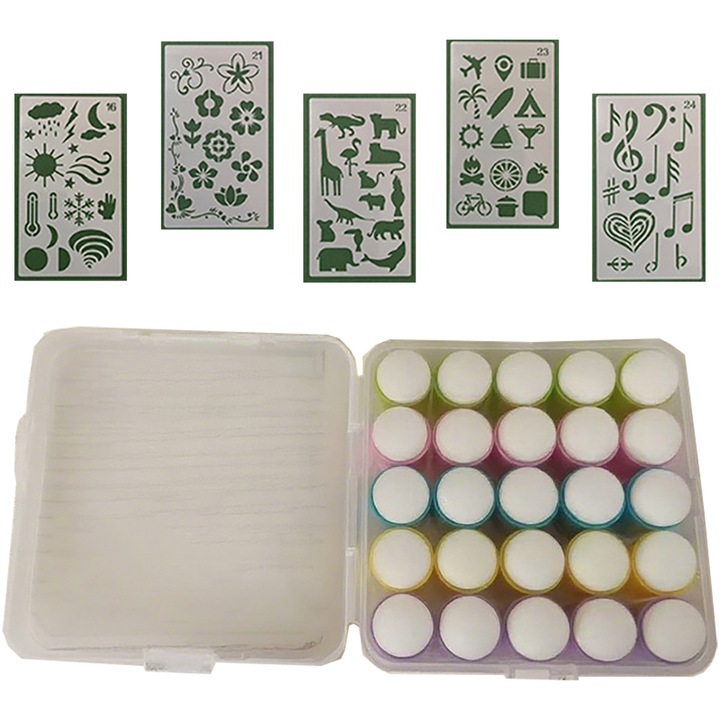 Set de pictura cu degetele DUAIU, 25 stropitoare burete, 5 sabloane, Alb