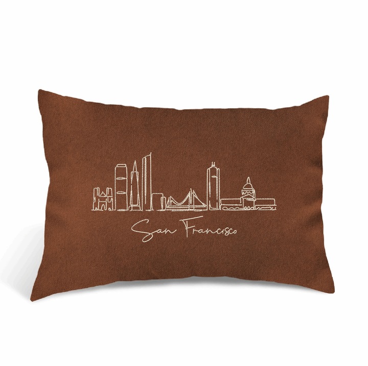 Perna Decorativa Brodata, Oras San Francisco, Maro Inchis, 40 × 30 cm