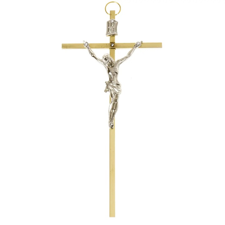 Crucifix din mosada, QUO VADIS, argintiu, 7x14,5cm
