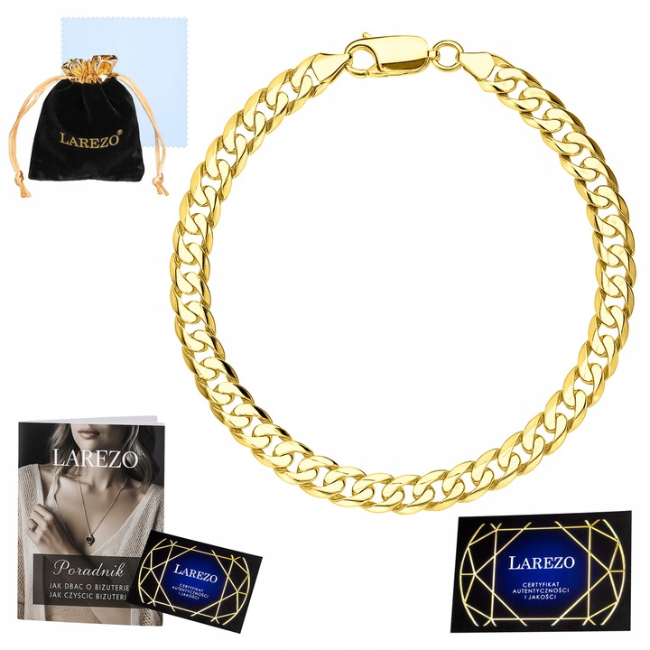 Bratara Pentru Barbati, Larezo, Cuban, Argint 925 placat cu aur, Idee de Cadou Perfecta, Ambalat in Cutie Decorativa, Certificat de Autenticitate, 21, Auriu, 21 CM, 0.5 cm
