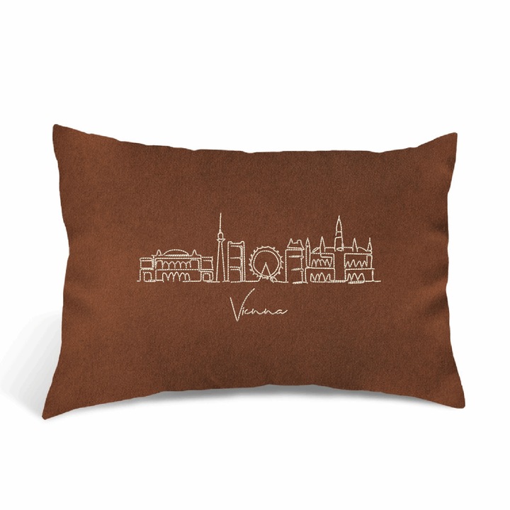 Perna Decorativa Brodata, Oras Viena, Maro Inchis, 40 × 30 cm