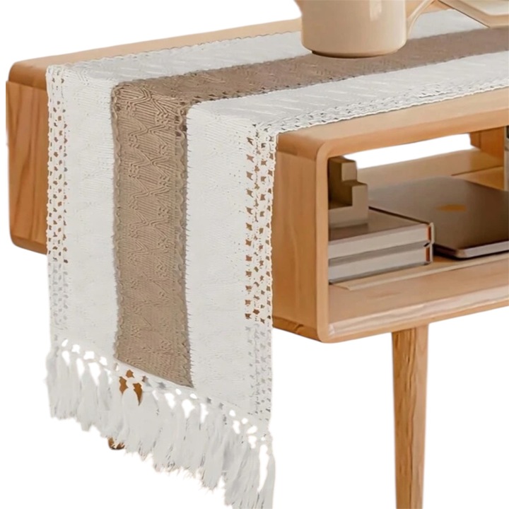 Napron de masa macrame, bej/maro 120*30 cm