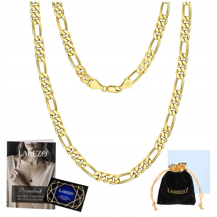 Lant Pentru Barbati, Larezo, Figaro, Argint 925 placat cu aur, Idee de Cadou Perfecta, Ambalat in Cutie Decorativa, Certificat de Autenticitate, x, Auriu, 60 CM, 0.32 cm