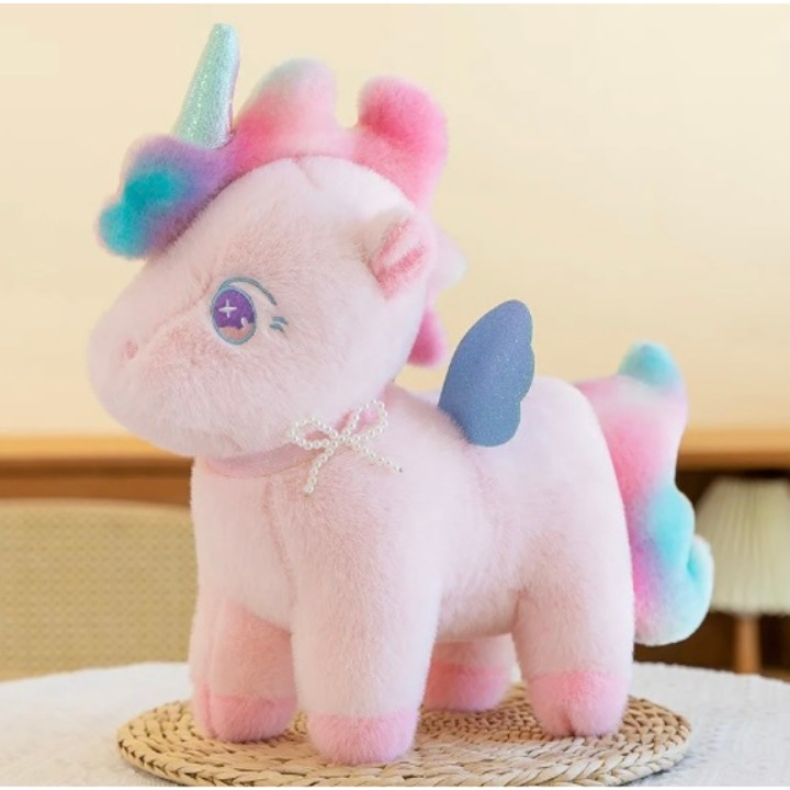 Jucarie din Plus, Unicorn cu Aripi, Catifelat la Atingere, Roz, 23cm x 25cm