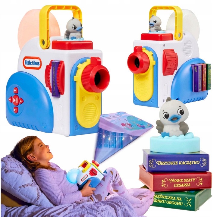 Little Tikes Story Dream Machine meseprojektor hangokkal, vetítési funkciók, hangok, fény, éjszakai lámpa mód, ajánlott életkor 3+, román nyelvű mesék, beépített 5 típusú fehér zaj, 10 x 10 cm, többszínű
