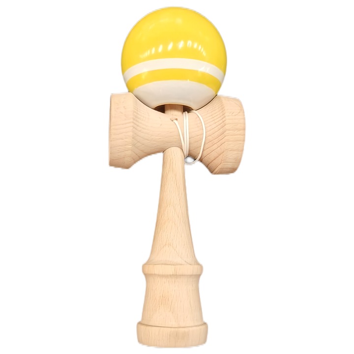 Kendama din lemn, bila colorata, snur rezistent, multicolor, pentru 8 ani