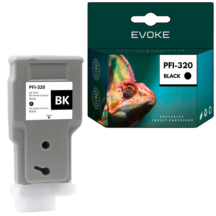 Evoke съвместима мастилена касета за Canon PFI320 черна, 300 мл, TM-200 TM-205 TM-300 TM-305 GP-200 GP-300, pfi-320