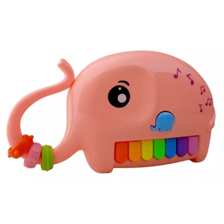 Pian muzical portabil, clape colorate, sunete si lumini, roz, pentru copii