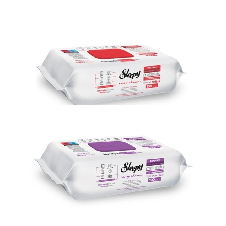 Pachet servetele umede Sleepy, 100 buc, antibacterial, parfum orhidee și cireșe, dimensiuni mari