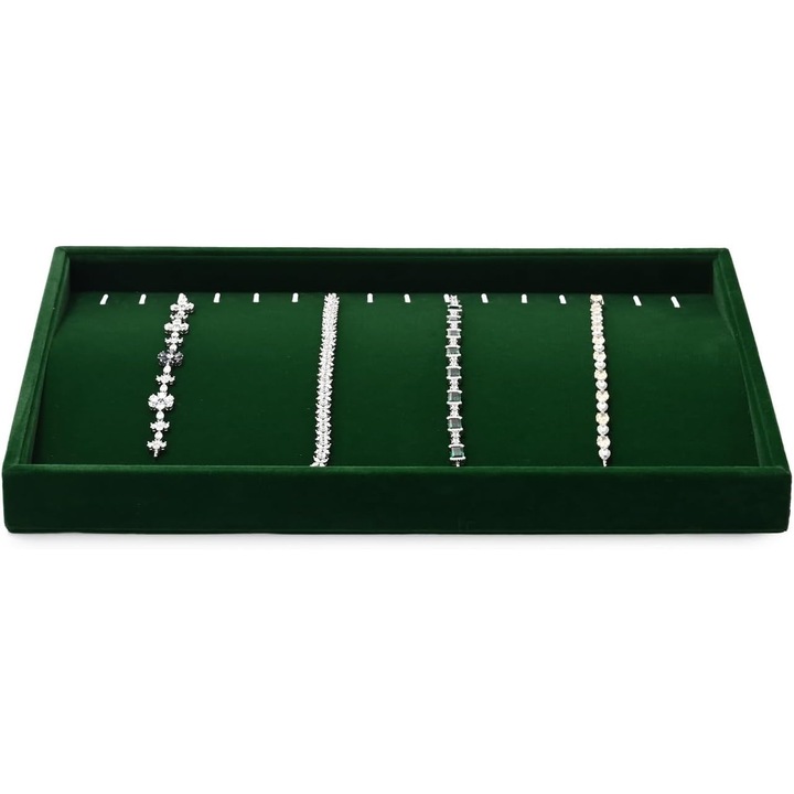 Tava organizator bijuterii, Papten, catifea, 35x24x3.5cm, pentru cercei, inele, bratari, coliere