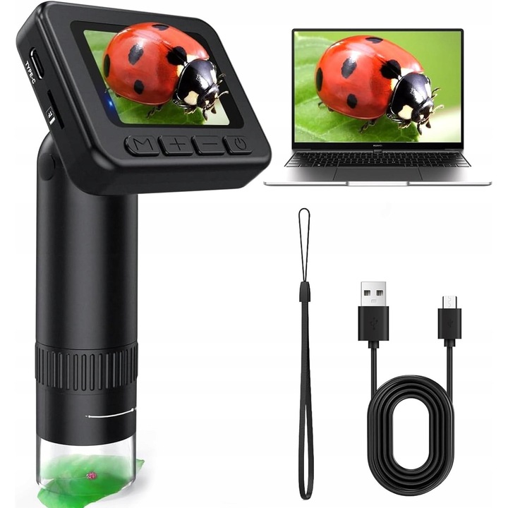Mikroscop portabil, negru, cu LED-uri, 50-1000x, USB, pentru copii