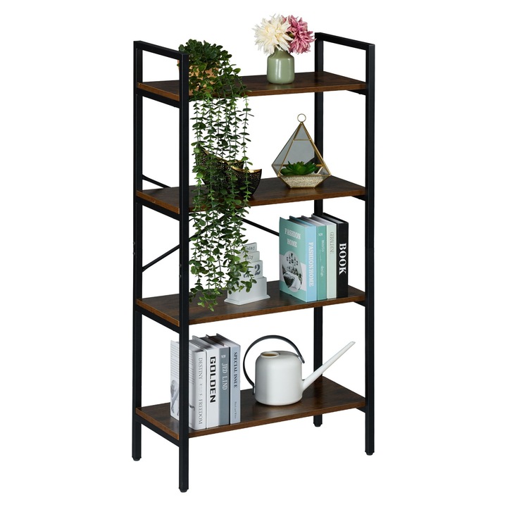 Raft pentru depozitare Relaxdays, 60 x 32 x 122 cm, 4 niveluri, Fier/Lemn, Negru/Maro