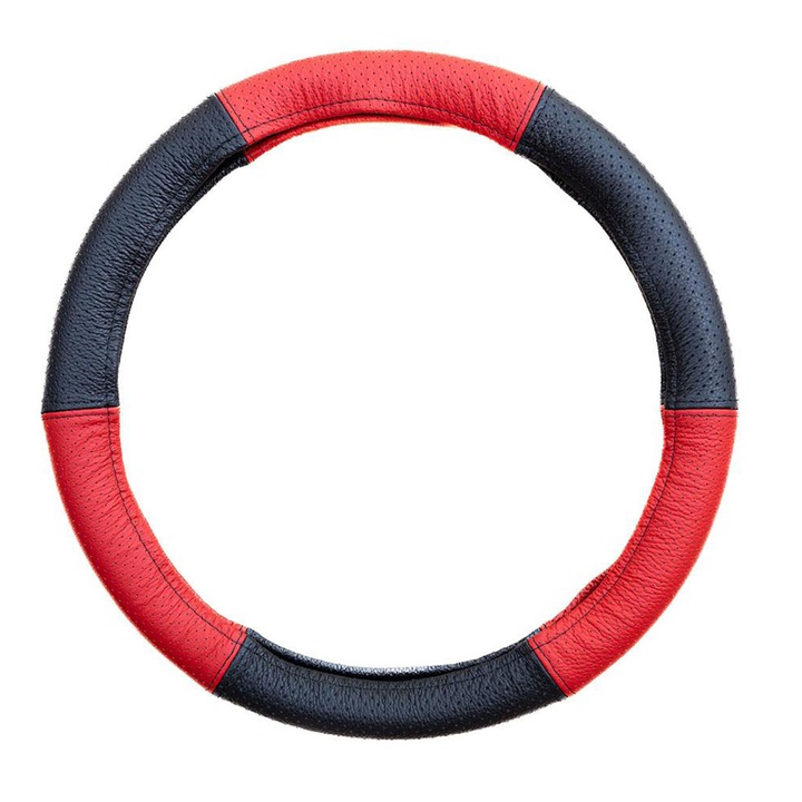 Husa Volan Umbrella Piele Naturala Perforata - Negru/Rosu, 37-39 cm