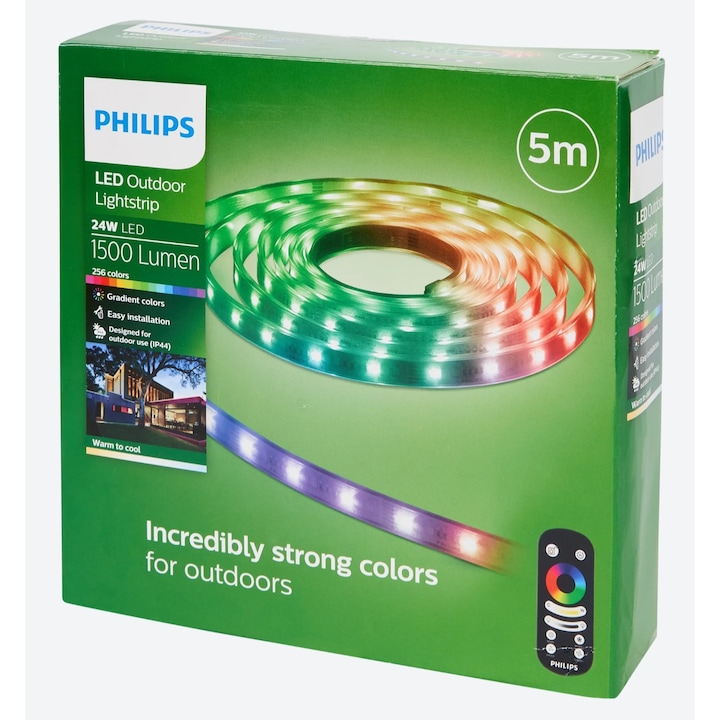 Banda LED Philips Exterior s-Eye 5 m RGB, 1500 lm, Telecomandă, Protecție IP44