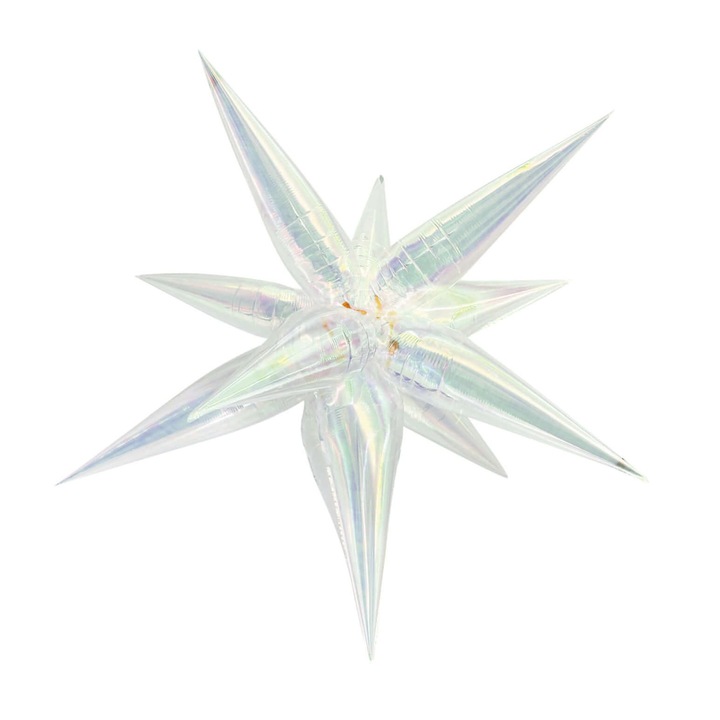 Set 13 baloane din folie metalizata, stea 3D alb lucios, 65 cm