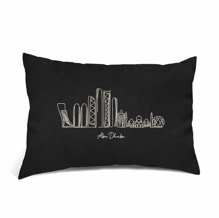 Perna Decorativa Brodata, Oras Abu Dhabi, Negru, 40 × 30 cm