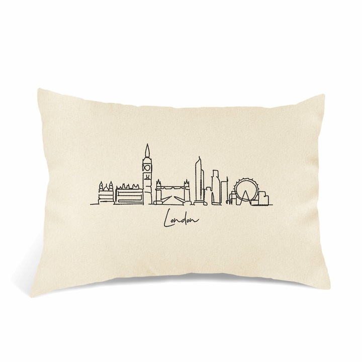 Perna Decorativa Brodata, Oras Londra, Crem, 40 × 30 cm