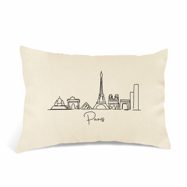 Perna Decorativa Brodata, Oras Paris, Crem, 40 × 30 cm