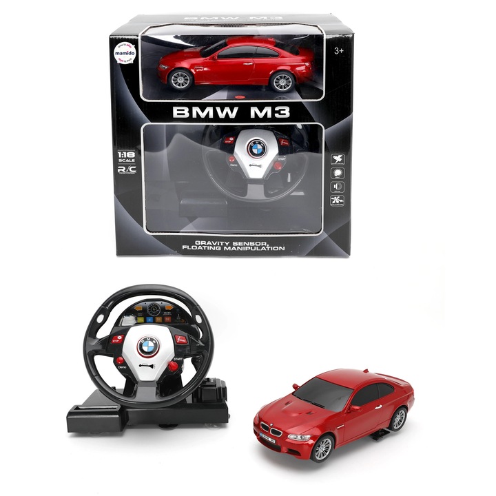 Mamido Masinuta telecomandata BMW M3 1:18 cu volan rosu