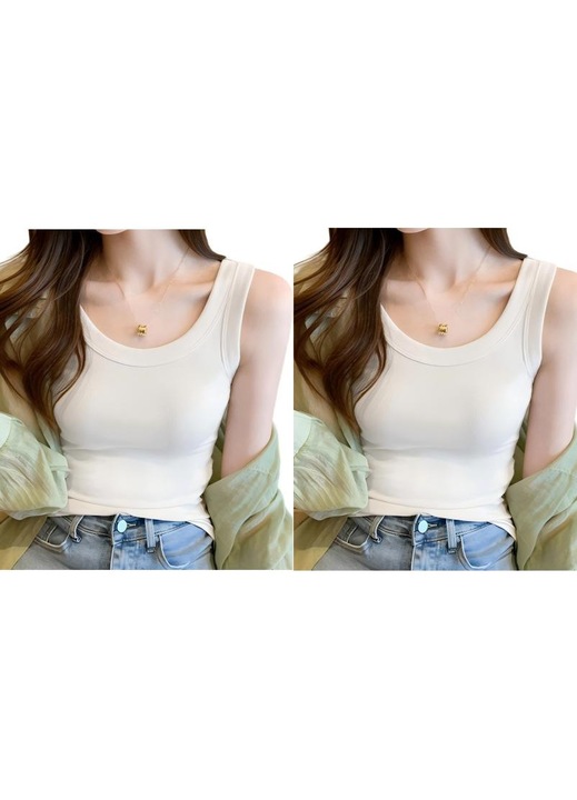 2 sets Maiou pentru dama, Omelivon®， Bumbac, Elastic, Slim Fit, Bretele Late, Alb, L