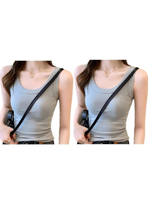 2 комплекта дамско бельо Maiou, Omelivon®, памук, еластично, вталено, широки презрамки, сиво, L