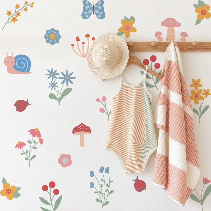 CIAODEKO Autocolante de perete cu Margarete in stil Boho decoratiuni florale pentru camera copiilor si a bebelusilor autocolante detasabile decor pentru cresa si living din vinil impermeabil 6 foi