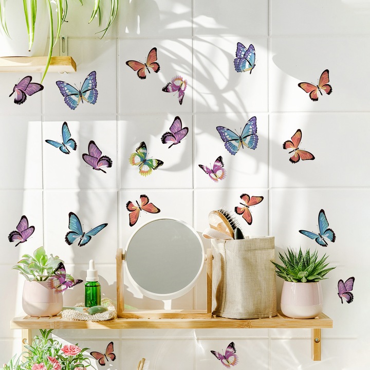 CIAODEKO Stickere de perete cu fluturi autocolante colorate pentru copii dormitor detasabile decor pentru gradinita living vinil impermeabile decoratiuni de perete 6 foi