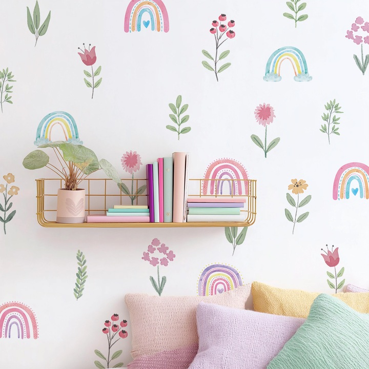 CIAODEKO Autocolante Boho pentru Fete Decor Removabil pentru Dormitor Autocolante Vinil pentru Camera Copiilor sau Pepsicare Murale Decorative DIY Set de 6 foi