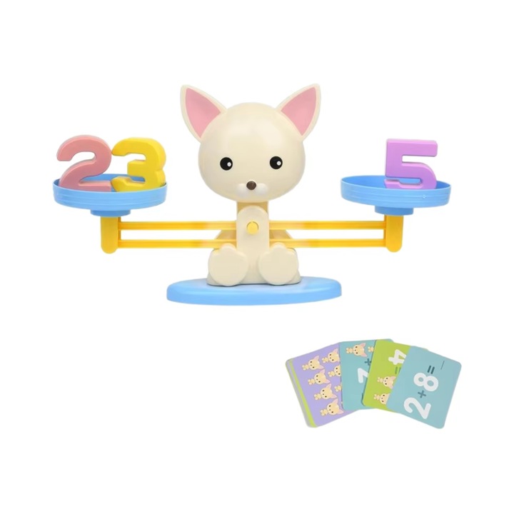 Jucarii pentru copii: Puppy Maths Balance – Joc de echilibru si adunare | Set complet care include 19 catelusi, 10 numere si 30 de carti cu provocari – Joc educativ STEM