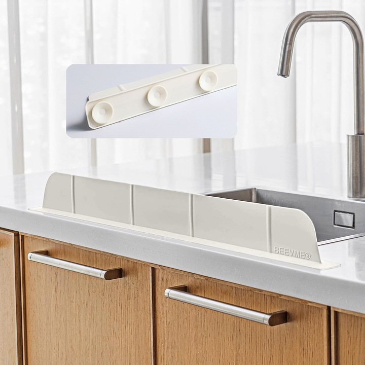 Bariera din silicon BEEVME pentru chiuveta, protectie anti-stropire, 52x7 cm, alb