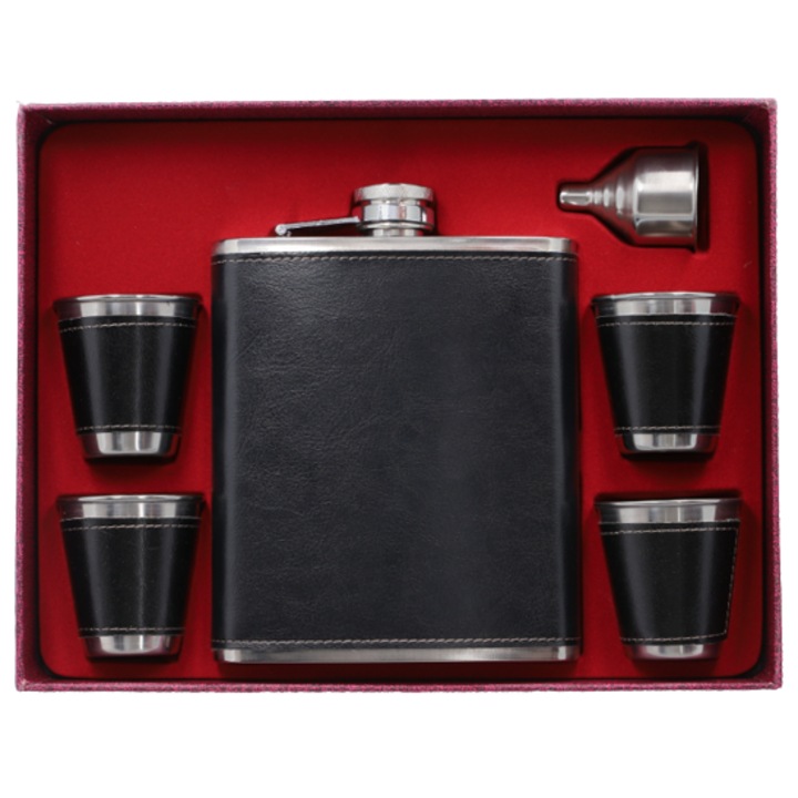 Бутилка от неръждаема стомана с кожено покритие, Gentelo, черна