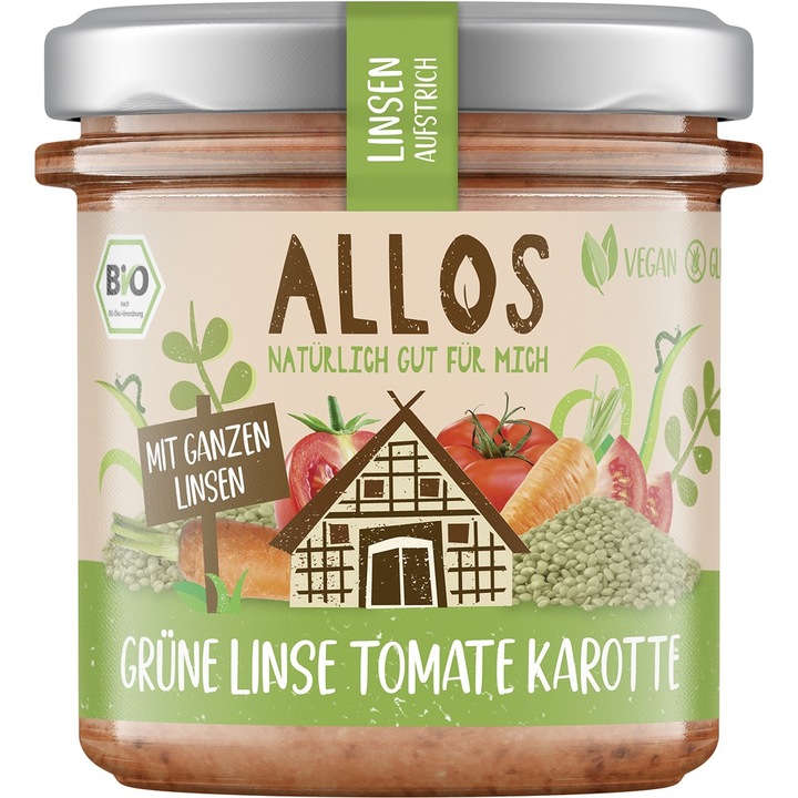Crema tartinabila din linte verde, tomate si morcovi, fara gluten bio, 140g