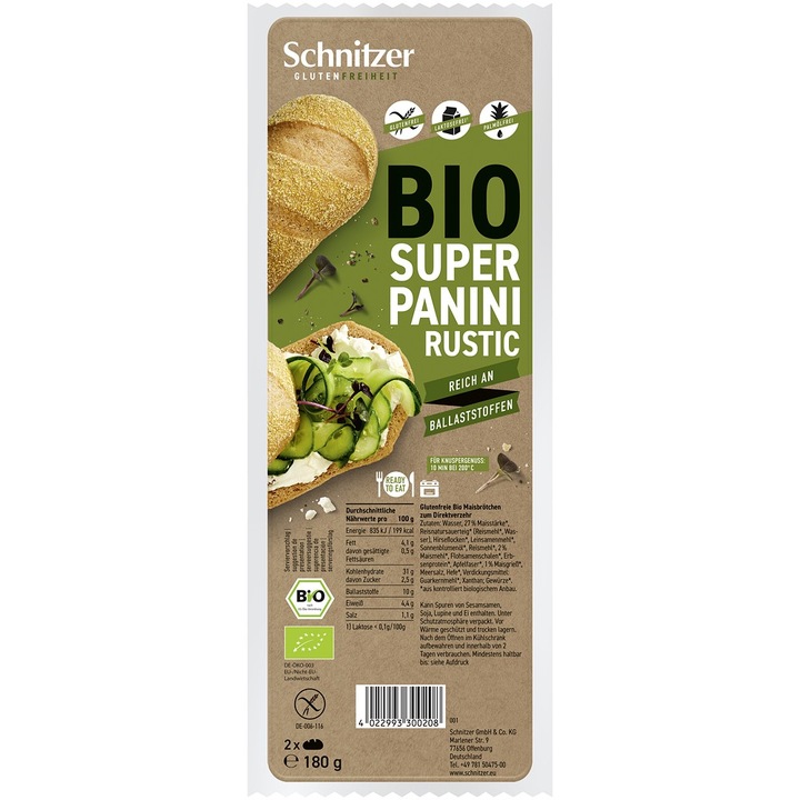 Super panini rustic, 2 bucati, fara gluten bio, 180g