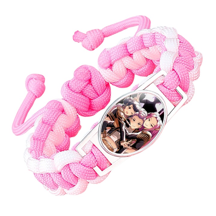 Bratara impletita KPOP Demon Hunter, ajustabila, roz si alb, 18-25cm