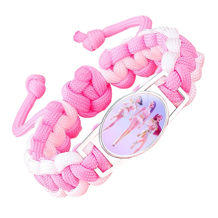 Bratara impletita KPOP Demon Hunters, ajustabila, roz si alb, 18x25cm