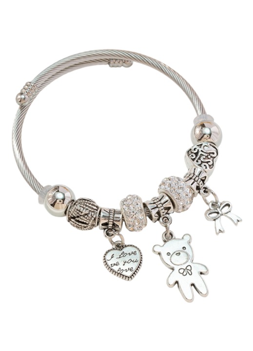 Bratara din margele DIY, pandantiv urs, lungime ajustabila, 18-22cm