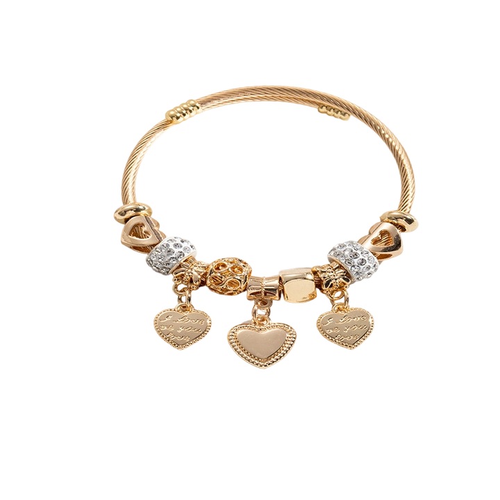 Bratara din margele, design cu trei inimi, lungime ajustabila, 18-22cm