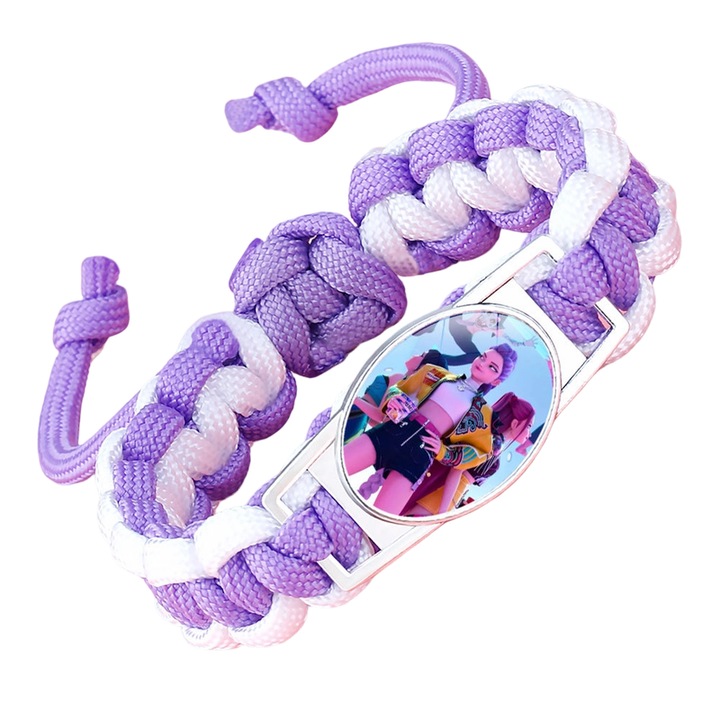 Bratara impletita KPOP Demon Hunters, ajustabila, mov si alb, 18x25cm