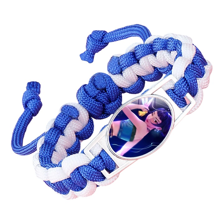 Bratara impletita KPOP Demon Hunter, ajustabila, albastra si alba, 18x25cm